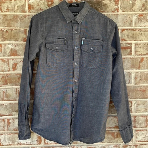 Eighty Eight Platinum Dark Gray Cotton Shirt - Picture 1 of 8